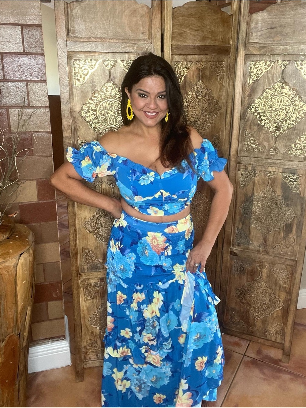 Blue Floral Off-Shoulder Maxi Skirt - Women available in S-M-L